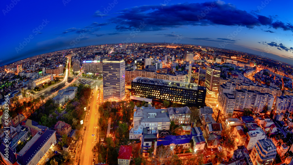Obraz na płótnie Bucharest skyline, panoramic view at blue hour , Romania  w salonie