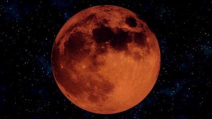 realistic seamless 3d animation of full lunar eclipse. blood moon wax and wane through all lunar cyc
