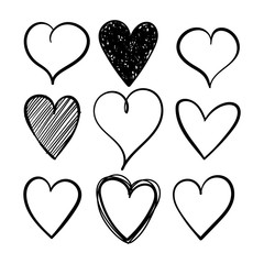 Aufkleber - Vector set of hand drawn hearts on a white background.