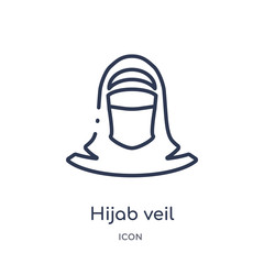 Sticker - hijab veil icon from religion outline collection. Thin line hijab veil icon isolated on white background.