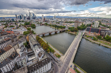 Fototapete - Summer panorama of the financial district in Frankfurt, Germany