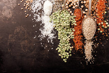 Spices And Legumes On Black Background