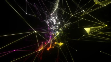 Poster - Rotational motion of a camera plunging into a digital cloud.Neuron network, neuronet synapse 3D animation, inside the human brain.