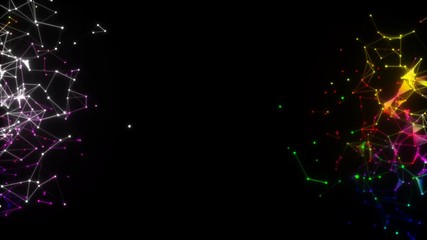 Poster - Multicolored joints.Virtual space with depth of field. Looped holographic gold background as microcosm or nano world. Seamless footage with particles form lines, surfaces, grid.