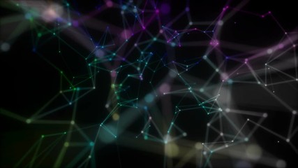 Poster - Random color communication.Abstract futuristic electronic circuit board with neural network and big data - an element of artificial intelligence, matrix background with digits, seamless loop.
