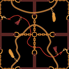 Aufkleber - Seamless pattern with chains straps. Pendants and belts background for for fabric design. Vector illustration.
