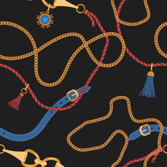 Aufkleber - Seamless pattern with chains straps and belts. Pendants background for for fabric design. Vector illustration.