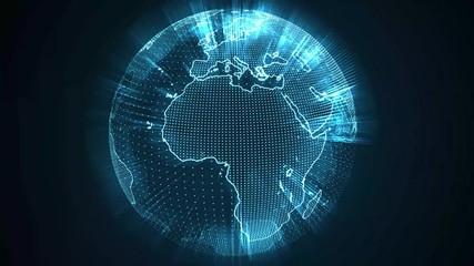 Wall Mural - Glowing earth globe is rotating on black background. Looping animation.