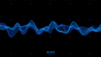 Poster - Big data blue wave visualization. Futuristic infographic. Information aesthetic design. Visual data complexity. Complex business chart analytics. Social network representation. Abstract data graph.