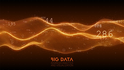 Big data orange wave visualization. Futuristic infographic. Information aesthetic design. Visual data complexity. Complex business chart analytics. Social network representation. Abstract data graph.