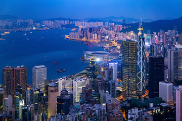 Wall Mural - Modern city at night, Hong Kong, China.