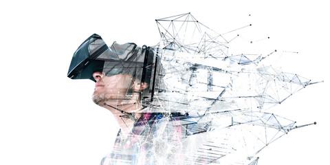 Wall Mural - experiencing virtual technology world. mixed media