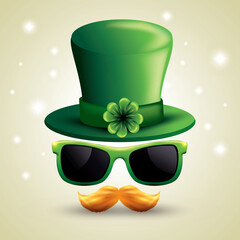 Sticker - st patrick hat with sunglasses and mustache