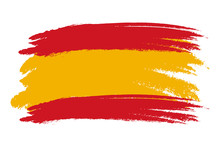 Spain Flag. Brush Painted Spain Flag Hand Drawn Style Illustration With A Grunge Effect And Watercolor. Spain Flag With Grunge Texture. Vector Illustration