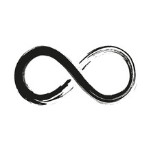 Grunge Infinity Symbol. Hand Painted With Black Paint. Grunge Brush Stroke. Modern Eternity Icon. Graphic Design Element. Infinite Possibilities, Endless Process. Vector Illustration.