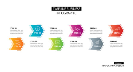 Wall Mural - 6 arrow infographic with abstract template. Presentation step business modern background.