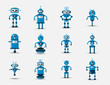 Funny vintage funny vector robot set icon in flat style isolated on grey background. Vintage illustration of flat Chatbot icon collection. Set of Cute cartoon retro robot icons, vintage chat bot set
