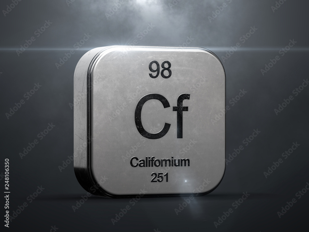 Californium element 98 from the periodic table. Metallic futuristic ...