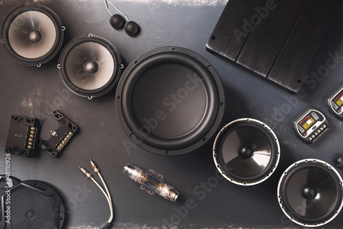 Fotomural car audio, car speakers, subwoofer and accessories for tuning.