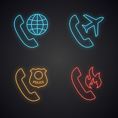 Wall Mural - Phone services neon light icons set