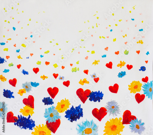 Children Kids Drawing Painting Artwork Flower Yellow Blue Daisy Wildflowers And Red Hearts Romantic Kid Childlike Landscape Painting Art Buy This Stock Illustration And Explore Similar Illustrations At Adobe