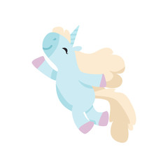 Wall Mural - Beautiful Happy Unicorn, Cute Light Blue Magic Fantasy Animal Vector Illustration