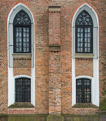 old authentic windows on the facades of the houses of the city of Drohobych, Ukraine. 