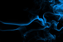Blue Smoke Abstract On Black Background, Darkness Concept
