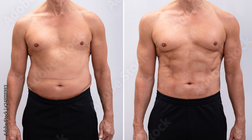 Fotomural Mature Man Before And After Weight Loss On White Background