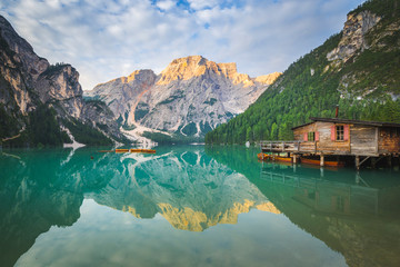 Wall Mural - Braies Lake, Fanes Sennes Braies Natural Park, Dolomites, South Tyrol, Italy