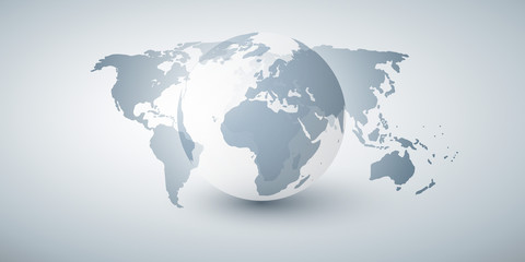Poster - Earth Globe and World Map Design Layout- Global Business, Technology, Globalisation Concept, Vector Template 