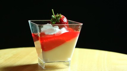 Wall Mural - Pudding with strawberry , close up in studiokes close up in studio