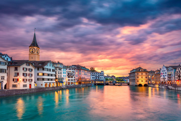 Wall Mural - Zurich. Cityscape image of Zurich, Switzerland during dramatic sunset.