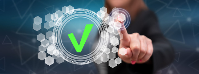 Wall Mural - woman touching a validation process concept
