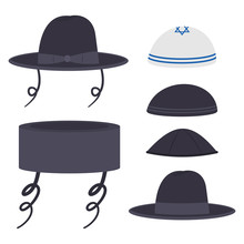 Jewish Traditional Hats Vector Cartoon Set Isolated On White Background.