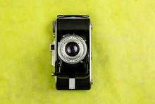 Top View Of Vintage Camera On Colorful Background