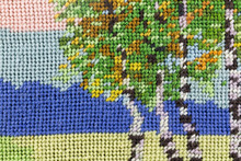 Tapestry Texture Background With Blue, Green, Pink And Yellow Woven Thread