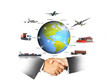 © sittinan - Abstract image of the world logistics, there are world map background and container truck, ship in port , airplane and hand shake for business success