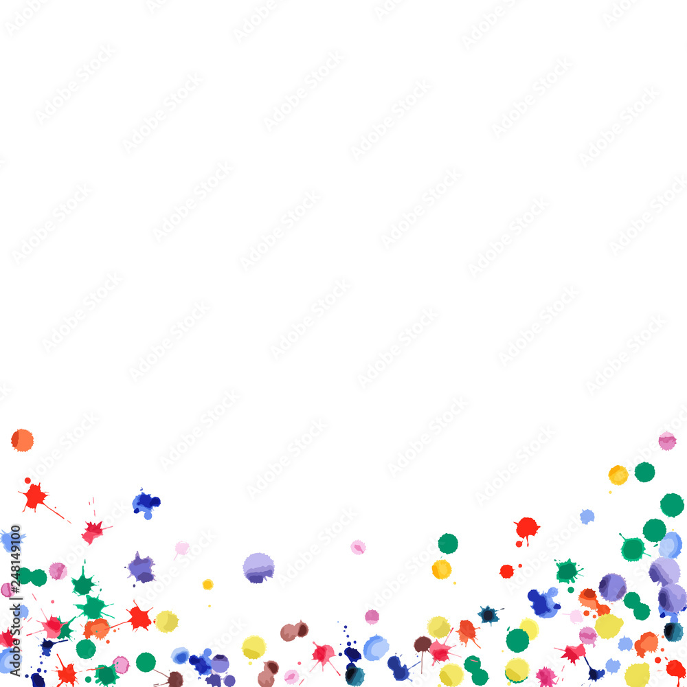 Watercolor confetti on white background. Rainbow colored blobs square gradient. Colorful bright hand painted illustration. Happy celebration party background. Bold vector illustration. - obrazy, fototapety, plakaty 