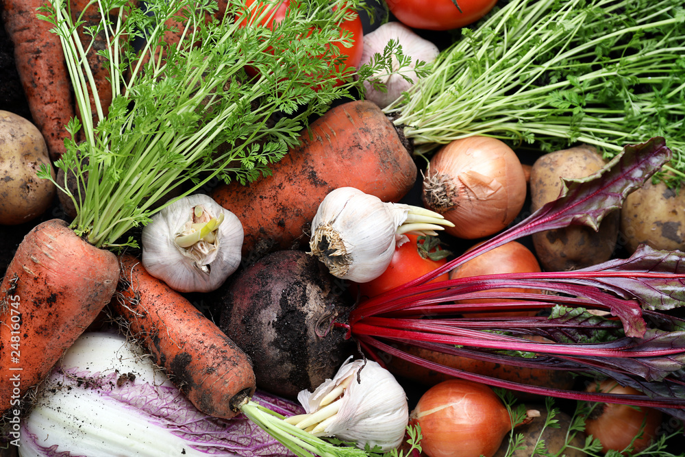 Many different vegetables as background