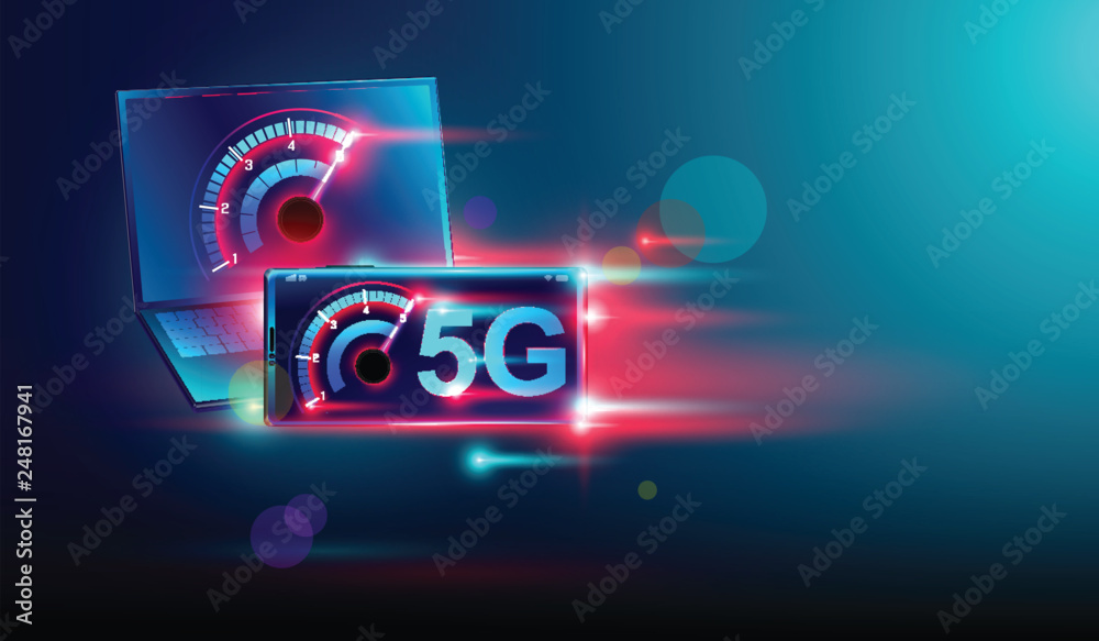 5G high speed network communication internet on flying; isometric ...