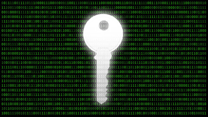 Fototapete - Safety key for protecting password with 01 or binary numbers on the computer screen on monitor background matrix, Digital data code in security technology concept. 3d abstract illustration