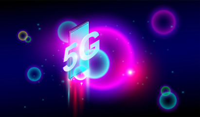 Poster - Flying smartphone with 5G network communication and 5G mobile network