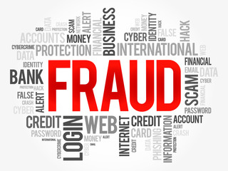 Poster - Fraud word cloud collage, technology business concept background