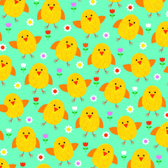 Wall Mural - Easter chick pattern on blue