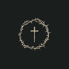 Vector Easter Banner With Crown Of Thorns And Cross On The Black Background