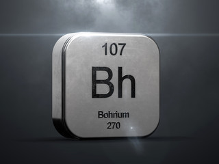 Fototapete - Bohrium element 107 from the periodic table. Metallic futuristic icon 3D rendered with nice lens flare
