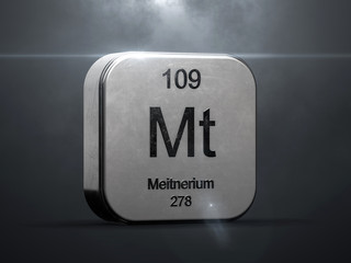 Fototapete - Meitnerium element 109 from the periodic table. Metallic futuristic icon 3D rendered with nice lens flare