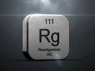 Fototapete - Roentgenium element 111 from the periodic table. Metallic futuristic icon 3D rendered with nice lens flare