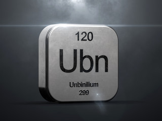 Fototapete - Unbilinium element 120 from the periodic table. Metallic futuristic icon 3D rendered with nice lens flare